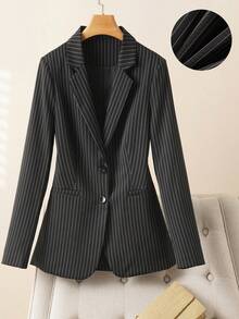 Elegant Fashion Women's Solid Color Blazer, Suitable For Casual And Workplace Occasions, Spring White - Black - View 1