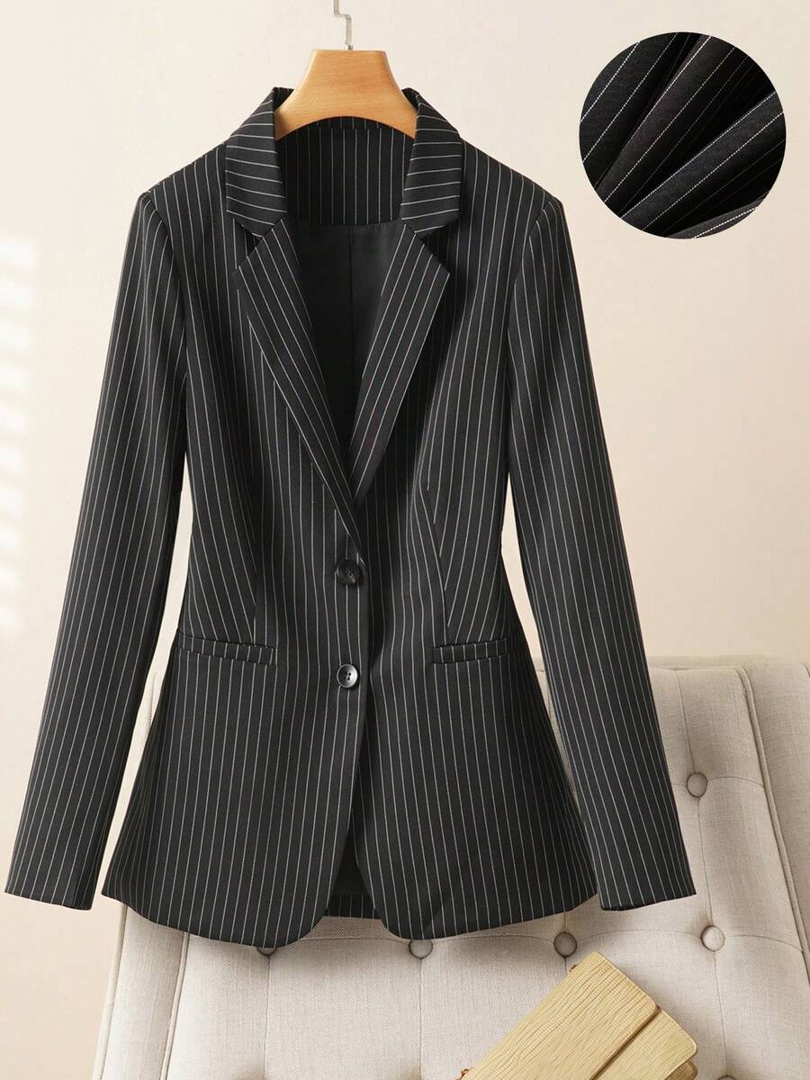 Elegant Fashion Women's Solid Color Blazer, Suitable For Casual And Workplace Occasions, Spring White - Black - View 1