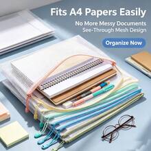 24/12/8/1pc A4 Zip Lock Bags, Mesh Document Wallet Document Folders Plastic Pockets Zipper File Wallet For School Office Homework Travel Storage Bags (Color Zipper),Back To School - Multicolor - View 12