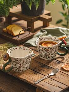 DearDali 1pc Hand-Painted Vine & Floral Ceramic Mug With 3D Flower Handle And Wavy Rim, French Vintage Pastoral INS Style Coffee Cup For Tea, Latte, Milk, Juice, Home Afternoon Tea, Creative Holiday Gift - Multicolor - View 8