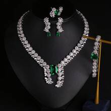 4 piezas/1 set Conjunto de joyería de moda para mujer, aretes, collar, pulsera, anillo, combinación de joyería, diseño único con incrustaciones de circonita, adecuado para uso en vacaciones | fiestas | banquetes, regalo - Conjunto de joyas - Ver 6
