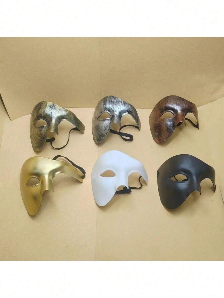 1pc Annual Party Holiday Party Vintage Cool Men's Half Face Adult Mask, Suitable For Masquerade, Vintage Prince Style One-Eyed Mask, Hand-Painted Craft, Hard Mask Material - Multi-color - View 1