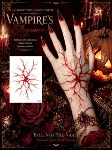6pcs Halloween Red Cracked Temporary Tattoo Stickers, Spider Web, Veins And Broken Heart Body Stickers, Waterproof Long-Lasting Fake Tattoo Set, Suitable For Halloween Party, Cosplay, Costume Party And Makeup - Multicolor - View 3