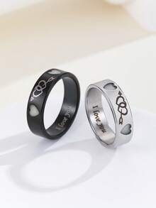 ATLVXJL 2pcs/Set Luminous Couple/Family/Friendship Glow-In-The-Dark Double Heart & Arrow Pattern Silver & Black Stainless Steel Couple Rings Set, Casual Jewelry Rings Suitable For Daily Wear And Holiday Gift Giving - Multicolor - View 8