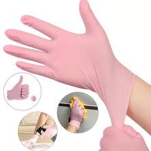 100 Pairs Of Multi-Color Disposable Nitrile Gloves, Suitable For Kitchens, Manicures And Daily Cleaning - Essential Household Cleaning Supplies, Small Tools And Disposable Consumables - Pink - View 4