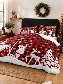 Bộ chăn ga gối 3 món chủ đề Giáng Sinh họa tiết kẻ caro đỏ đen Ông già Noel và tuần lộc - mềm mại, thoải mái và thoáng khí, bông chần 200g, gồm 1 chăn và 2 vỏ gối (không kèm ruột gối) - lựa chọn hoàn hảo để trang trí Giáng Sinh cho nhà hoặc ký túc xá - Nhiều màu - Xem 7