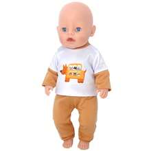 Clothes Designed For 14‑18‑Inch / 36‑45‑Centimeter Newborn Dolls, Two Adorable Styles Of Rabbit‑Flower And Puppy‑Bus Prints, Color‑Block Fake Two‑Piece Tops, Cuffed Long Pants, Firm Overlocked Edges, Ideal Holiday Gifts (Dolls Not Included) - Multicolor - View 4