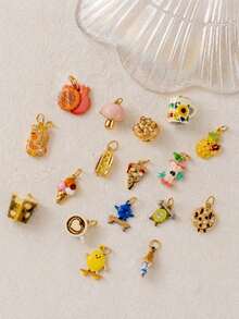 1pc Drip Oil Snack Afternoon Tea Mixed Pendant, Exquisite Cute Style, 14k Gold Plated Copper Material, Suitable For DIY Creative Necklace, Bracelet, Earrings, Bag Chain, Keychain, Waterproof And Sweatproof, Suitable For Daily Casual Wear - Multicolor - View 3