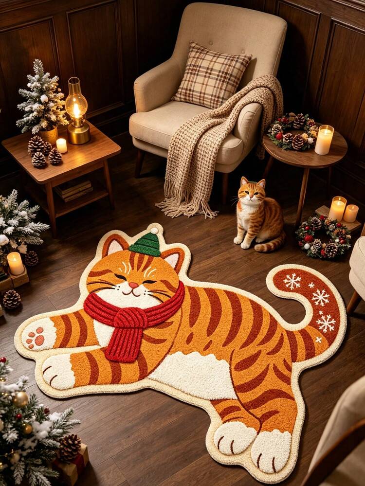 1pc Yellow Cat Pattern Doormat, Christmas Gift, Doormat, Small Rug, Welcome Mat, Carpet, Floor Mat, Outdoor Doormat, Kitchen Rug, Home Decor, Front Door Mat, Area Rug, Outdoor Mat - Multicolor - View 3