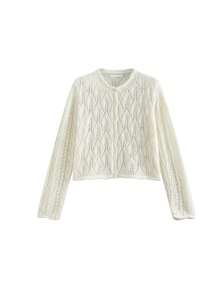 Casual Versatile Hollow Knit Short Cardigan - White - View 4