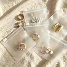 10/30pcs Thick Soft Frosted Transparent EVA Zipper Jewelry Storage Bags, Anti-Oxidation Anti-Dust Portable Storage Pouches, Suitable For Earrings, Rings, Bracelets, Earphone Cables, Makeup Sponges, Travel, Dorm, Home, Vacation Multi-Purpose Storage Bags - White - View 1