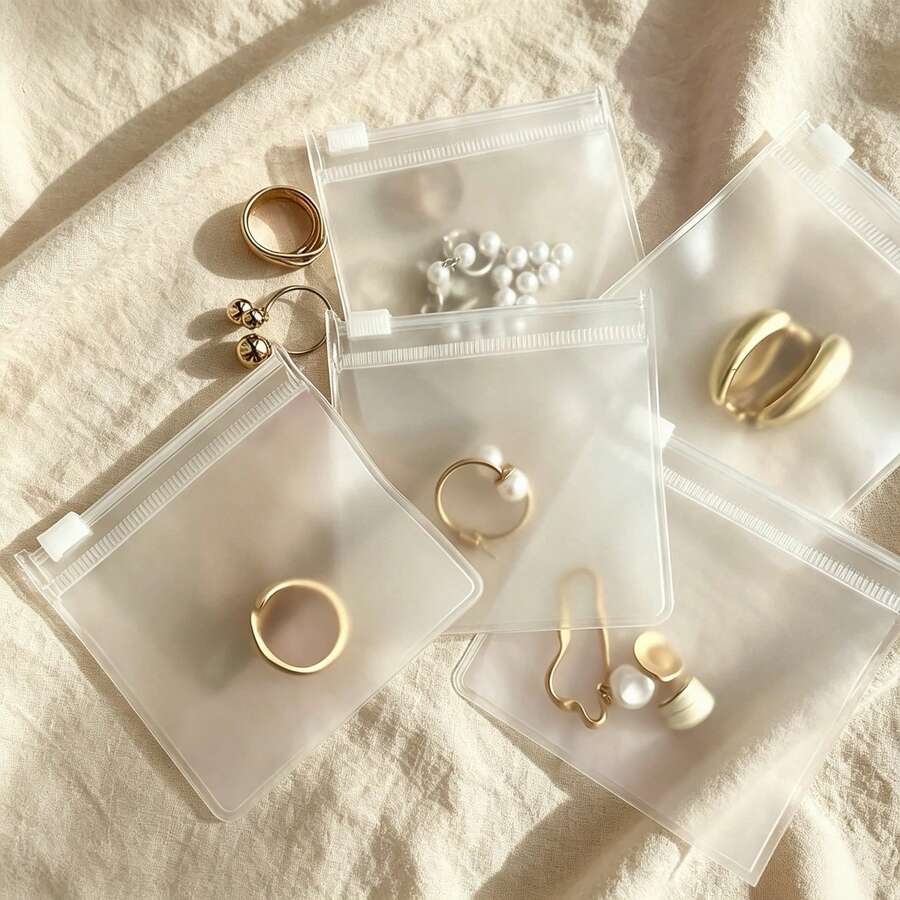10/30pcs Thick Soft Frosted Transparent EVA Zipper Jewelry Storage Bags, Anti-Oxidation Anti-Dust Portable Storage Pouches, Suitable For Earrings, Rings, Bracelets, Earphone Cables, Makeup Sponges, Travel, Dorm, Home, Vacation Multi-Purpose Storage Bags - White - View 1