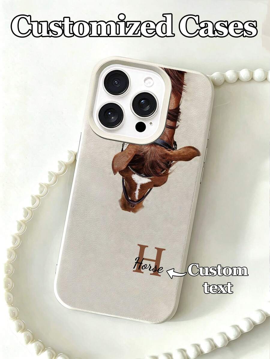 1件個性化客製文字與字母倒置逼真棕色馬頭圖案手機殼,適用於 iPhone 17 Pro Max/17 Air/16E/16 Pro Max/15/14 Plus/13/12/11, S24/20 Ultra/A52S/A31A21S/A13/A05S, Note 13 Pro Plus/Note 10/Note 12C/Note 13C,TPU 材質,時尚個性防震,極簡紋理設計,適合馬匹愛好者或尋找個性化手機配件者 - 白色 - 查看 1