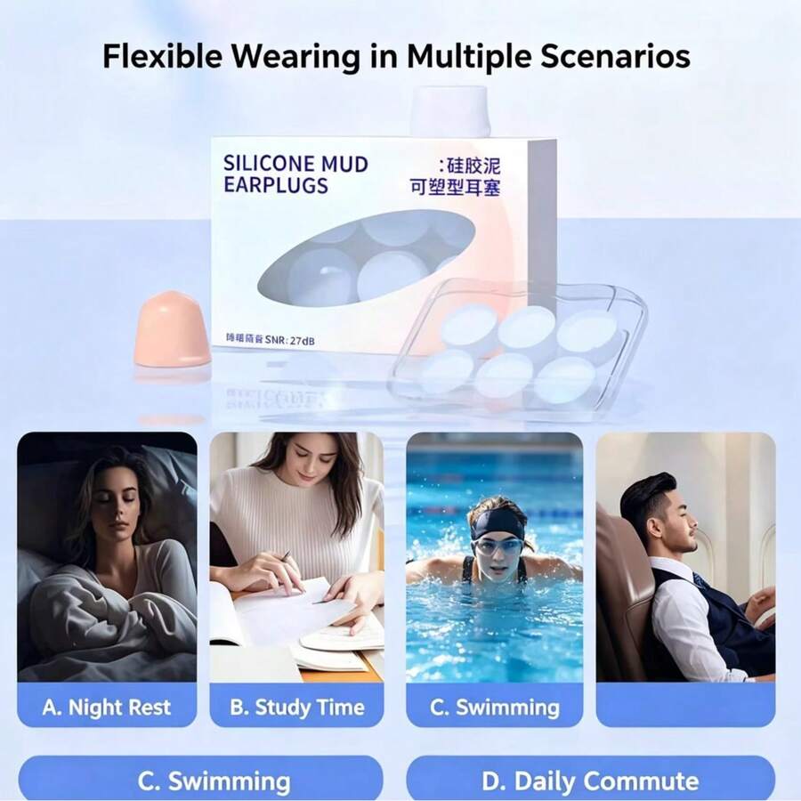6pcs Moldable Silicone Ear Protectors, Adjustable Fit To Contour, Portable Practical Accessories For Water Play, Commuting, Dorm, Unisex - D-Pink - View 1