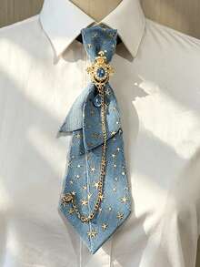 1pc Handmade Unisex Star Denim Chain Diamond Exquisite Tie, High-End Elegant, Suitable For Uniform, Daily, Party - Star Denim Style - View 8