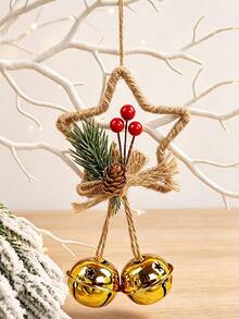 1pc Christmas Star Bell Hanging Ornament, Hemp Rope Wrapped Frame With Pine Cone, Christmas Tree Decoration, Christmas Home Decor, Suitable For Christmas Tree, Window Display, Holiday Party And Winter Festive Atmosphere - Multiple Colors and Styles - View 6