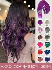 Women's Micro Ring Human Hair Extensions, Rainbow Color 12-20 Inch 30g Straight Hair Micro Bead Extensions, Add Length And Volume, Suitable For Party, Holiday And Daily Hairstyles - Multicolor - View 1
