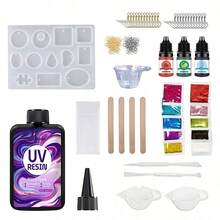 Kit Resin UV Transparan Tinggi 100g, Resin Epoksi Bening Kristal Keras, Cocok untuk Pembuatan Perhiasan, Kerajinan DIY Anting dan Liontin, Kilap Tinggi Anti-Menguning, Set Hadiah Sempurna untuk Pemula - A - View 9