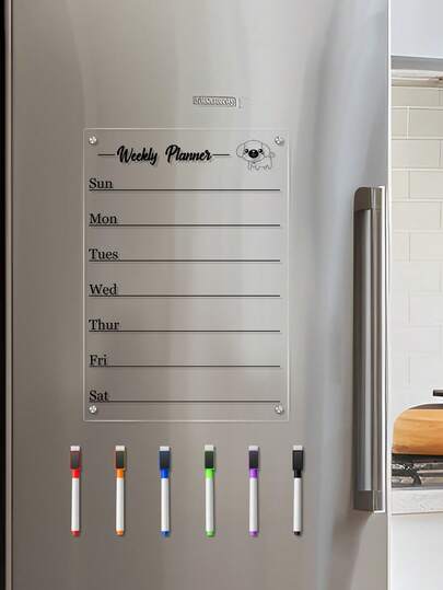 Magnetic Acrylic Weekly Planner Fridge Magnet, Erasable Transparent Weekly Schedule Board, Household Refrigerator Magnetic Memo Pad, Puppy Design, No Drilling, Reusable