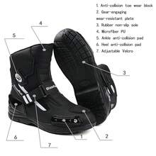New Men's Professional Motorcycle Boots, Suitable For Racing, Training And Combat, Fashionable Motorcycle Shoes, Riding Shoes, With Rotating Buckle, PU Upper Motorcycle Shoes - Black and White - View 5