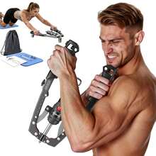 1set Adjustable Resistance Hydraulic Arm Exerciser, Power Chest Builder With Rolling Wheels & Knee Pad, Household Upper Body Strength Training Fitness Gear - Multicolor - View 5