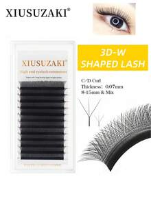 XIUSUZAKI 12Rows 3D W-Shape Lashes/Brown 3DW Lashes/Double Tips 3DW Lashes Bloom Automatic Flowering Premade Fans Eyelashes Extensions Soft Light Individual False Lashes Lightweight DIY Lashes Great For Daily Makeup, Parties - D - View 3