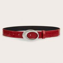 American Retro Y2K Women's 2024 New Red Crocodile Embossed Leather Belt, Minimalist High-End Accessory - Multicolor - View 4