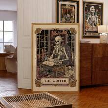 1pc Frameless Vintage Gothic Tarot Skeleton Wall Art Print, Minimalist Witchy Room Decor For Dorm, Bedroom, Party, Back To School, Funky Posters - Frameless - View 4