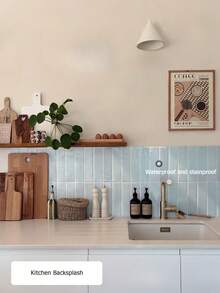 1/10/30pcs Blue Brick Pattern Self-Adhesive Tile Stickers, Peel And Stick Wall Tiles, Waterproof Wallpaper, Suitable For Living Room, Kitchen Backsplash, Bathroom And Other Home Spaces, Zellige Style - Kitchen Stickers - View 2
