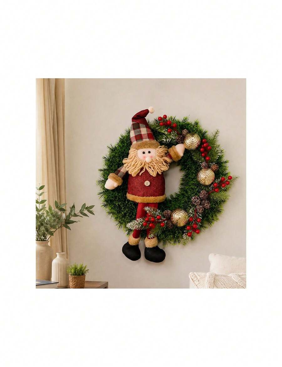 Guirlanda Natalina Enfeite Decoração Boneco Papai Noel 45cm - A - Visão 1
