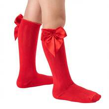 Girls' 3/4 Knee-High Party Socks With Satin Bow, 16-33, For Baptism, Wedding, Flower Girl, Social, Dance, Events, Elegant, School - 白色,黑色,粉紅色和紅色 - 查看 11