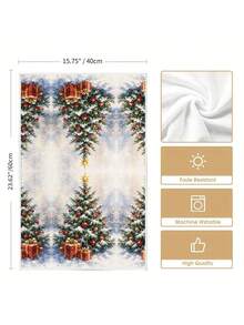 2pcs/4pcs Watercolor Snowy Christmas Tree Kitchen Towels, Falling Snow Christmas Tree Colorful Balls Red Gift Box Print, Cozy Holiday Hand Towels, Kitchen Baking Decor Towels - Multicolor - View 3