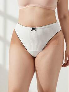Rosiemei 5pcs Plus Size Women's Ribbed Low Waist Front Bow Thong , Comfortable Triangle G-String Soft T-Back Elastic Panties - Multicolor - View 2