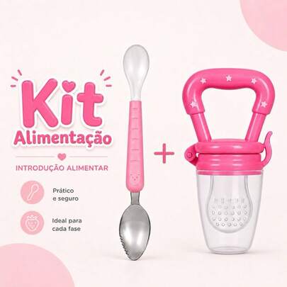Alimentação do Bebê Chupeta Mordedor Porta Frutas e Colher 2 Em 1 Raspa Frutas Introdução Alimentar
