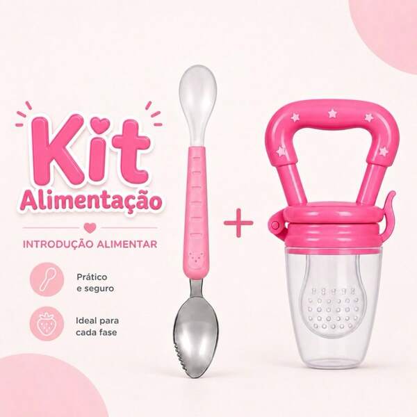 Alimentação do Bebê Chupeta Mordedor Porta Frutas e Colher 2 Em 1 Raspa Frutas Introdução Alimentar