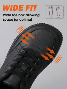 Sepatu Olahraga Kasual Unisex dengan Kotak Jari Kaki Lebar dan Blok Warna, Sepatu Skate Ringan Bertali untuk Berjalan Datar - Hitam - View 2