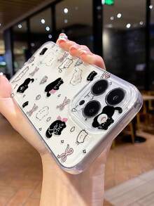 1pc New Bow Cat Brand Personalized Pattern Perforated Transparent TPU Full Coverage Lens Anti-Drop Fashion Phone Protective Case Compatible With Iphone 17 16 15 14 13 12 11 Pro Max A56/55/54/53/52/51 S25/24/23/22/21 Series Exquisite Gift. - Multicolor - View 2