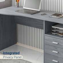 Classic Computer Desk With Multiple Drawers, - Grey + Particle Board - View 6