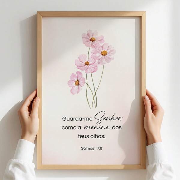 Quadro Decorativo Versículo Cristão Menina dos Olhos Flores Com Moldura