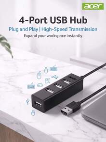 Acer USB 集線器 4 埠 USB 分配器 多埠 USB 延長線轉接頭 適用於筆記型電腦、桌上型電腦與行動裝置 - 黑色 - 查看 6
