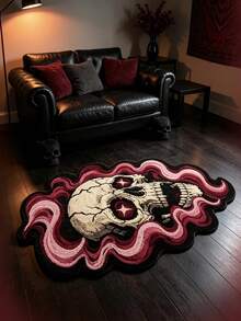 1pc Gothic Skull With Colorful Smoke Decor Rug, Dark, Halloween, Bedroom Decor, Small Rug, Carpet, Home Decor, Living Room Rug, Living Room Small Rug, Bedroom Rug, Living Room Home Decor, Outdoor Rug, Washable Rug - Multicolor - View 2