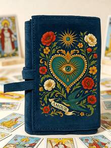 Evil Eye, Vintage Sacred Heart Pattern, Velvet Tarot Card Storage Bag, Plush Magic Bag, Vintage Style Pattern, Drawstring Pocket, Soft Fabric Protective Cover, Portable Card Pouch, Suitable For Storing Tarot Cards And Small Items, Tarot Card Bag, Suitable For Tarot Cards, Divination Cards, Card Games And Small Items Storage, Suitable For Christmas, New Year, Valentine's Day And Back To School Gifts - Multicolor - View 3