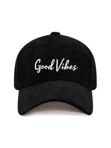 1pc/2pcs Vintage Corduroy Baseball Cap For Women, Printed With "Good Vibes" Letter, Adjustable Strap, Spring/Autumn Street Style Hat - Multicolor - View 19