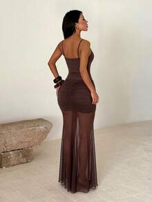 Women's Summer Elegant Spaghetti Strap Spaghetti Strap Mermaid Dress For Party, Holiday, Back To School - Brown - View 7