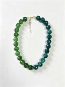 1 pièce Collier de perles bicolore en acier inoxydable avec effet de nuage, perles rondes géométriques bohèmes style européen & américain, accessoire pour femmes, cadeau de vacances, port quotidien - Collier en acier inoxydable orné de perles de résine faites à la main - Voir 22