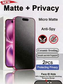 MIGAE 2pcs - Matte Privacy Screen Protector, Compatible With IPhone, Ceramic Film, Full Coverage, Smooth Touch, Anti-Fingerprint, Easy Installation, Anti-Peeping, Anti-Drop, Anti-Glare, Compatible With Iphone 18 Pro/18 Pro Max/17 Pro Max/17 Pro/17 Air/17/16E/16 Pro Max/16 Pro/16 Plus/16/15 Pro Max/14 Pro Max/13 Mini/12/11/XS Max/XR/8+/7 Plus Series - Black - View 43
