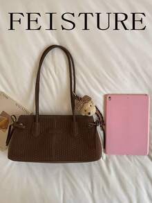 FEISTURE 1件時尚女款大容量腋下肩背包，附吊飾，適合日常外出、約會、通勤 - 咖啡 - 查看 4