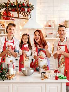 4pcs Christmas Apron, Featuring A Picture Of Santa Claus. Suitable For Cooking In The Kitchen. Ideal For Creating A Festive Atmosphere. A Great Gift To Give To Friends. - Multicolor - View 2