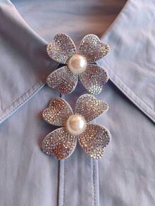 1pc/2pcs Elegant Rhinestone Flower Button Cover, Shirt Button Cover Clip-On Button Cover Fashion Crystal Cufflink Cover - Multicolor - View 6