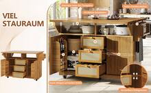 Kitchen Island Brown With Storage Adjustable Foldable Made Of Wood For Kitchen - 棕色 - 查看 10